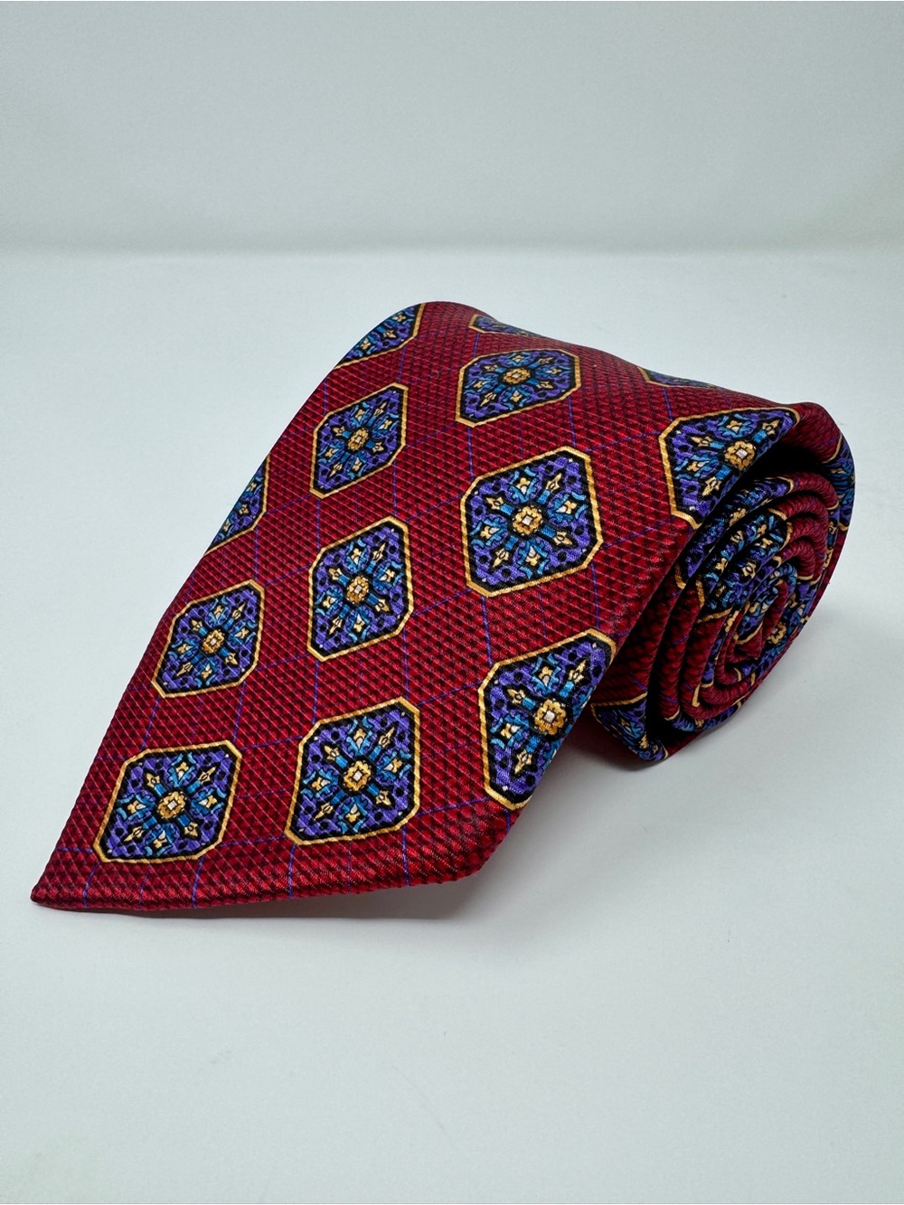 Robert Talbott Seven Fold #12/40 Red Geometric Silk Tie USA 58in